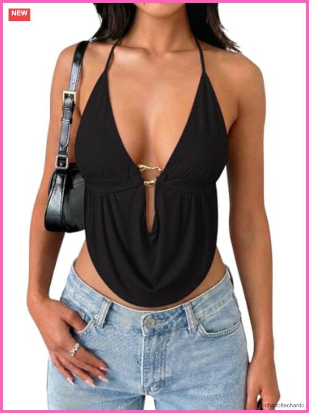Womens Sexy Halter Top Backless Double Lined Cowl Neck Club Rave Summer